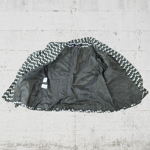 90s Vintage Green White Retro Geometric Tweed Evan Picone Blazer Jacket Size 12P - Picture 3 of 7